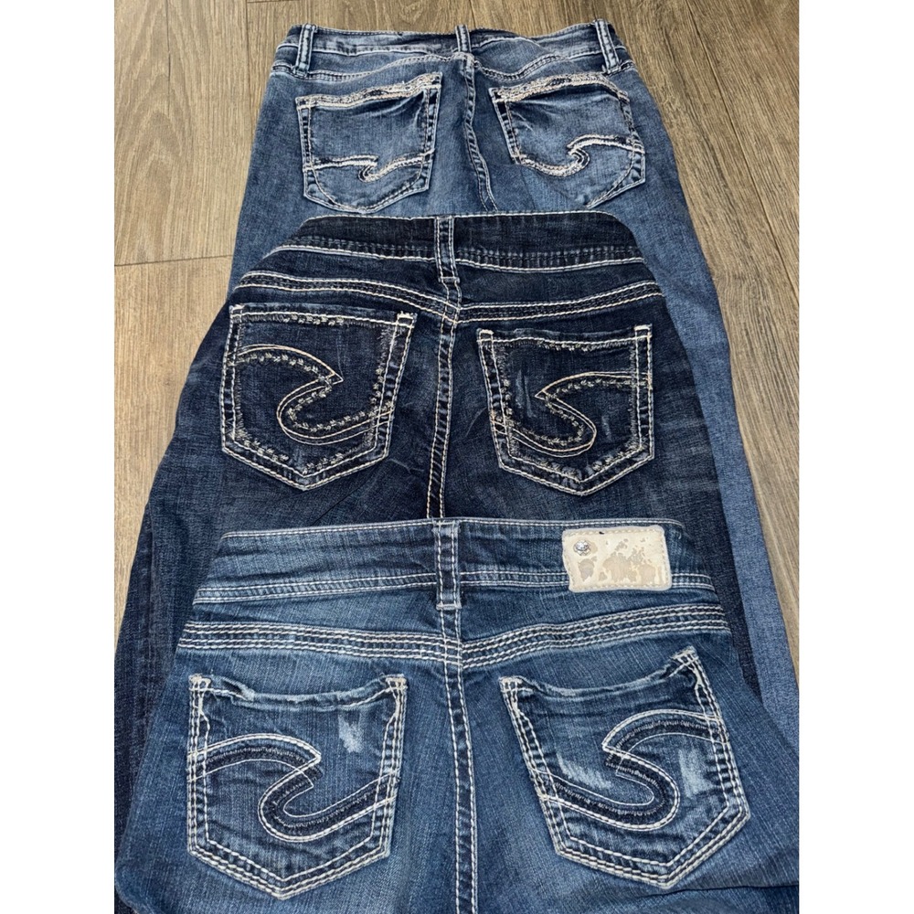 Silver Jeans Co Denim Bundle 3 Pairs Bootcut Straight suki Blue Womens 27 x 32"